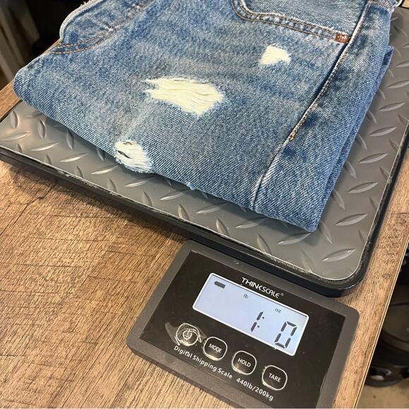 Levi's Premium Denim Jean Button Fly Midi Skirt Raw Hem Distressed Size 26 Slit - Picture 12 of 12